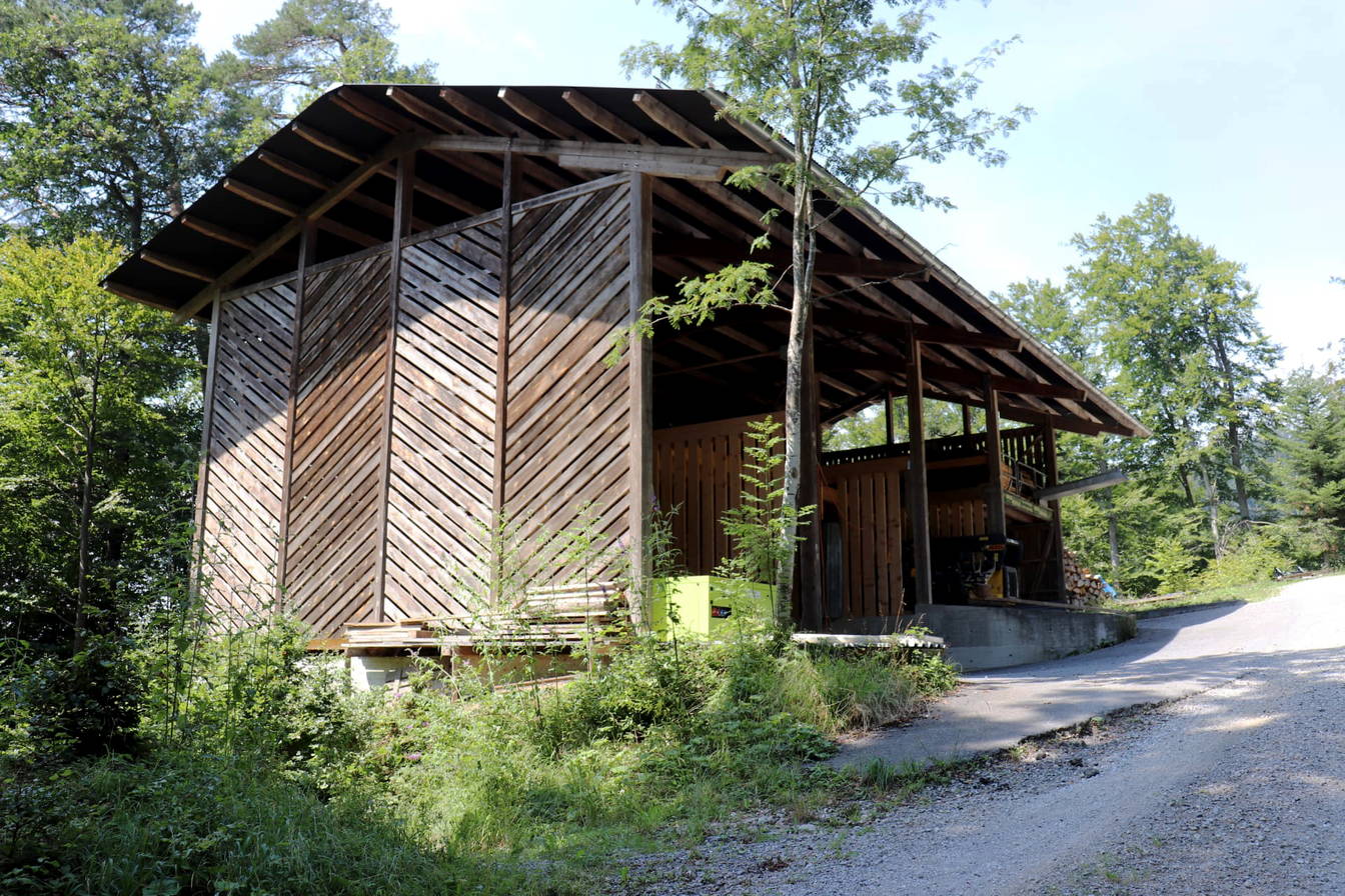 Holzlagerhalle mit Forstmagazin